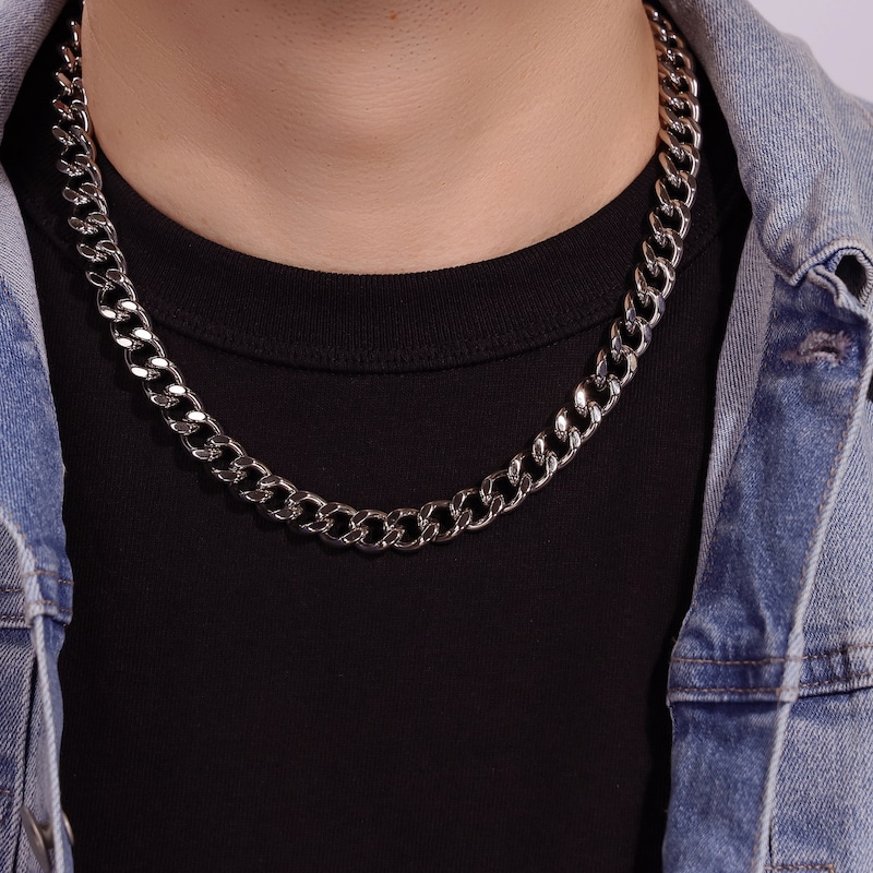Main Image 4 of Curb Chain Necklace 11mm Solid Stainless Steel 22"