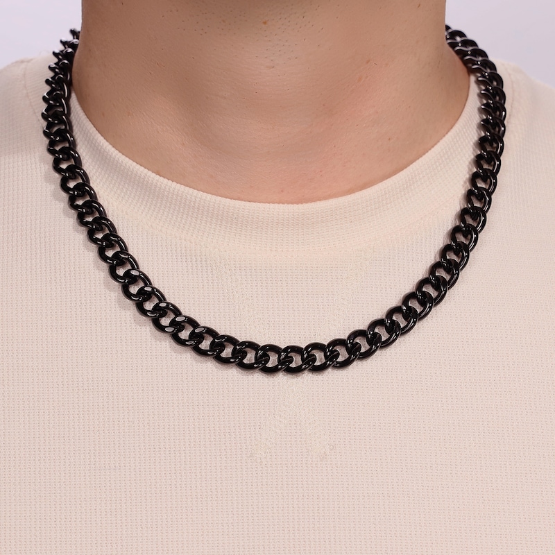 Main Image 3 of Curb Chain Necklace 11mm Black Ion-Plated Solid Stainless Steel 22"
