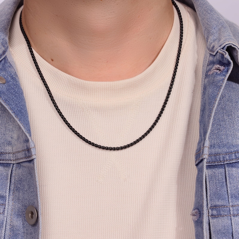 Main Image 5 of Wheat Chain Necklace 3mm Black Ion-Plated Solid Stainless Steel 22"