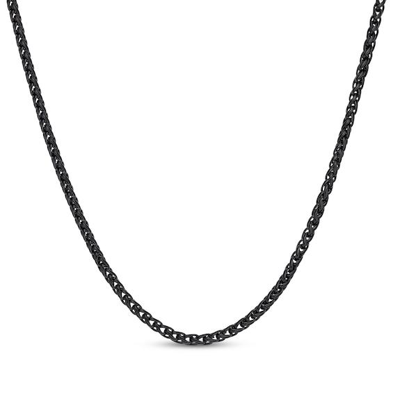 Wheat Chain Necklace 3mm Black Ion-Plated Solid Stainless Steel 24"