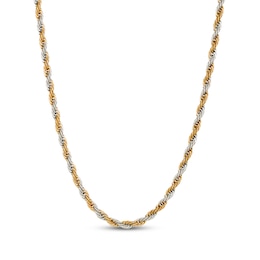 Rope Chain Necklace 3mm Yellow & White Ion-Plated Solid Stainless Steel 24"