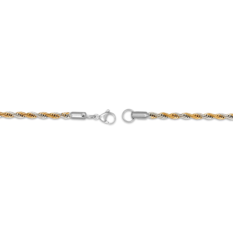 Main Image 3 of Rope Chain Necklace 3mm Yellow & White Ion-Plated Solid Stainless Steel 24"