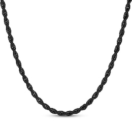 Rope Chain Necklace 3mm Black Ion-Plated Solid Stainless Steel 24"