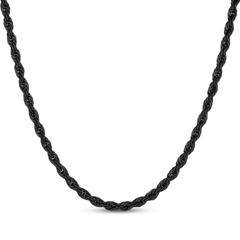Main Image 1 of Rope Chain Necklace 3mm Black Ion-Plated Solid Stainless Steel 24"