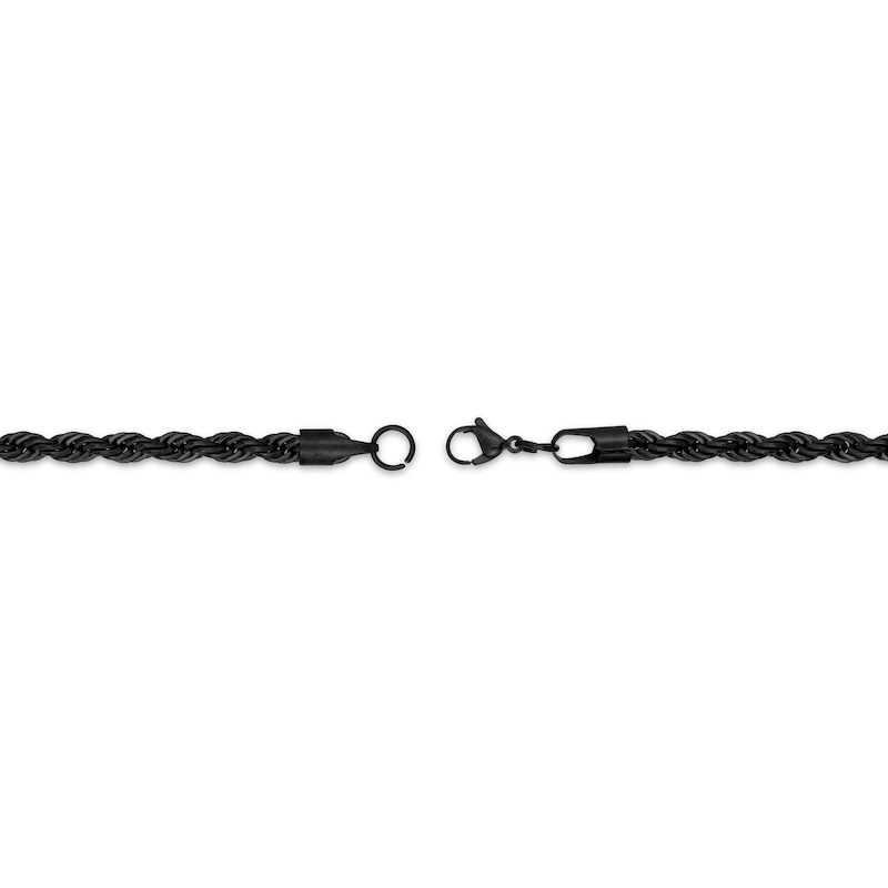 Main Image 3 of Rope Chain Necklace 3mm Black Ion-Plated Solid Stainless Steel 24"