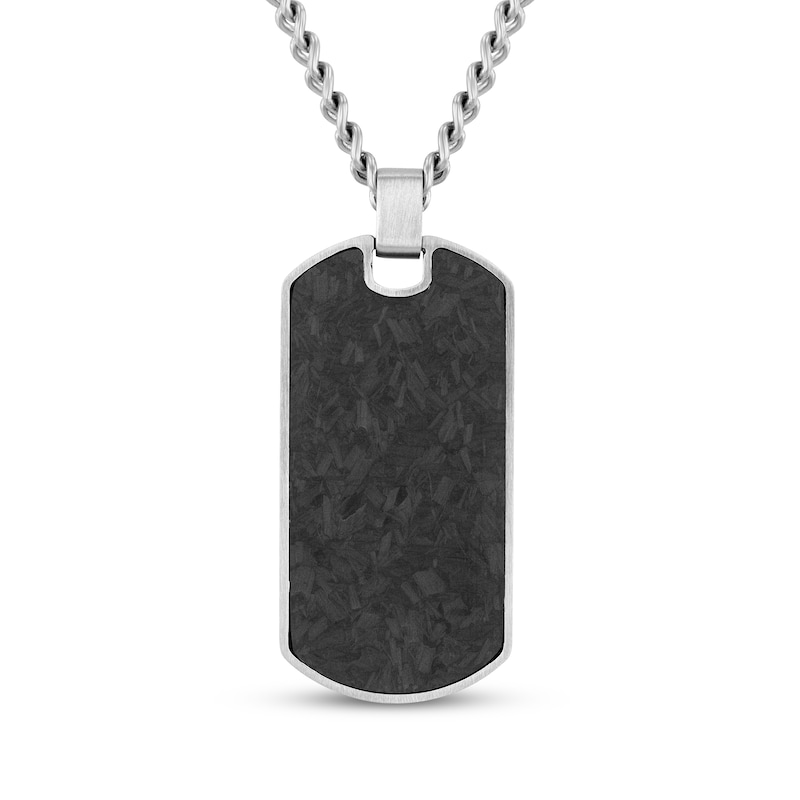 Main Image 1 of Men's Black Carbon Fiber Dog Tag Necklace Stainless Steel 24"