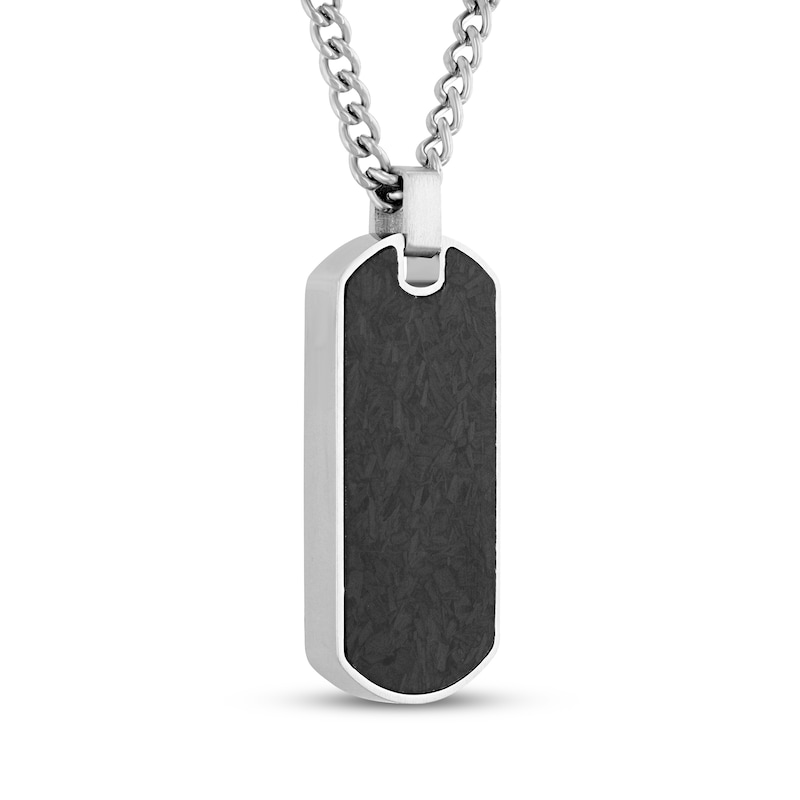 Main Image 2 of Men's Black Carbon Fiber Dog Tag Necklace Stainless Steel 24"