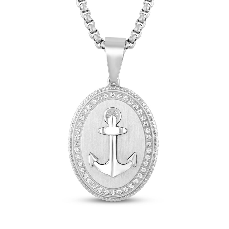 Main Image 1 of Men's Diamond Anchor Oval Necklace 3/8 ct tw Stainless Steel 24"