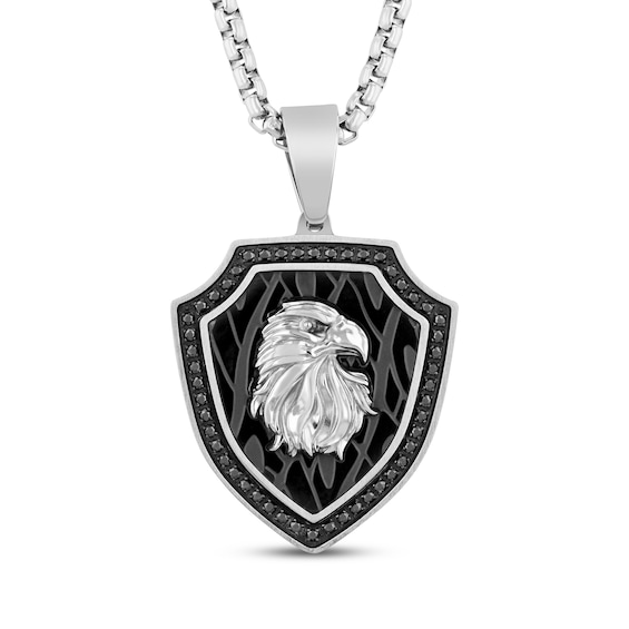 Black Diamond Eagle Shield Necklace 1/2 ct tw Stainless Steel & Black Ion Plating 24"