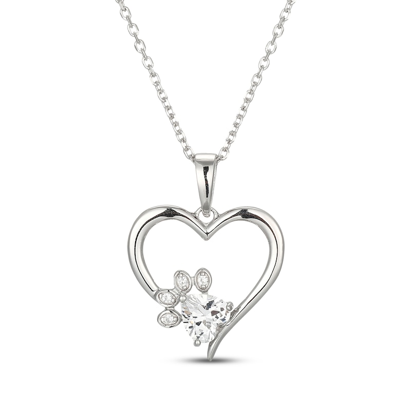 Main Image 1 of Heart-Shaped White Lab-Created Sapphire Paw Print Heart Necklace Sterling Silver 18"