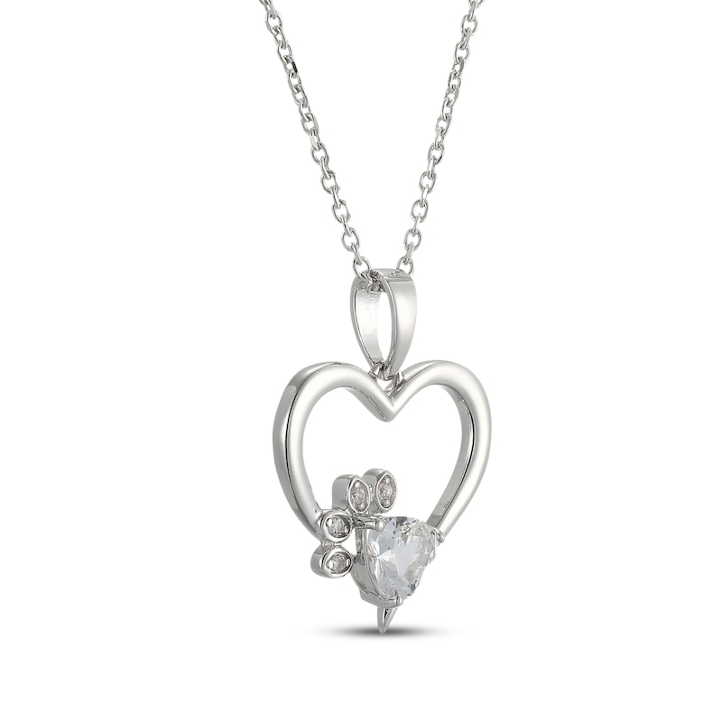 Main Image 2 of Heart-Shaped White Lab-Created Sapphire Paw Print Heart Necklace Sterling Silver 18"