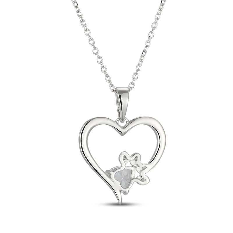 Main Image 3 of Heart-Shaped White Lab-Created Sapphire Paw Print Heart Necklace Sterling Silver 18"