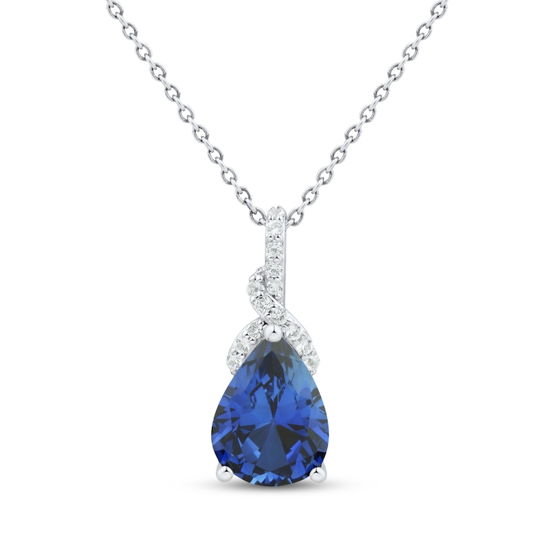 Main Image 1 of Pear-Shaped Blue Lab-Created Sapphire & White Lab-Created Sapphire Necklace Sterling Silver 18"