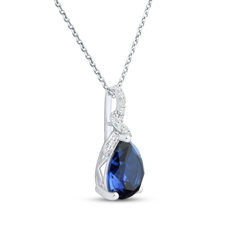 Main Image 2 of Pear-Shaped Blue Lab-Created Sapphire & White Lab-Created Sapphire Necklace Sterling Silver 18"