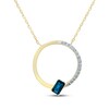 Thumbnail Image 1 of Emerald-Cut London Blue Topaz & Diamond Open Circle Necklace 1/10 ct tw 10K Yellow Gold 17"