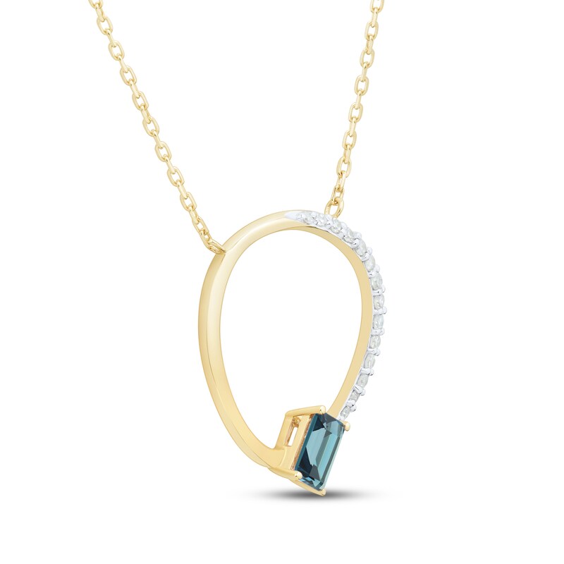 Main Image 2 of Emerald-Cut London Blue Topaz & Diamond Open Circle Necklace 1/10 ct tw 10K Yellow Gold 17"