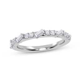 Adore Tilted Baguette & Round-Cut Alternating Diamond Stackable Anniversary Ring 1/3 ct tw 14K White Gold