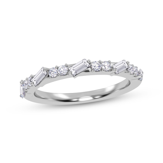 Adore Tilted Baguette & Round-Cut Alternating Diamond Stackable Anniversary Ring 1/3 ct tw 14K White Gold
