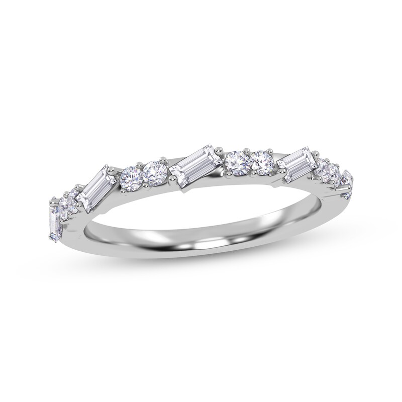 Main Image 1 of Adore Tilted Baguette & Round-Cut Alternating Diamond Stackable Anniversary Ring 1/3 ct tw 14K White Gold