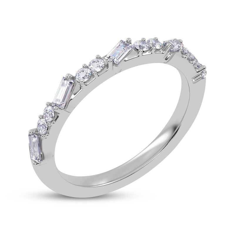 Main Image 2 of Adore Tilted Baguette & Round-Cut Alternating Diamond Stackable Anniversary Ring 1/3 ct tw 14K White Gold