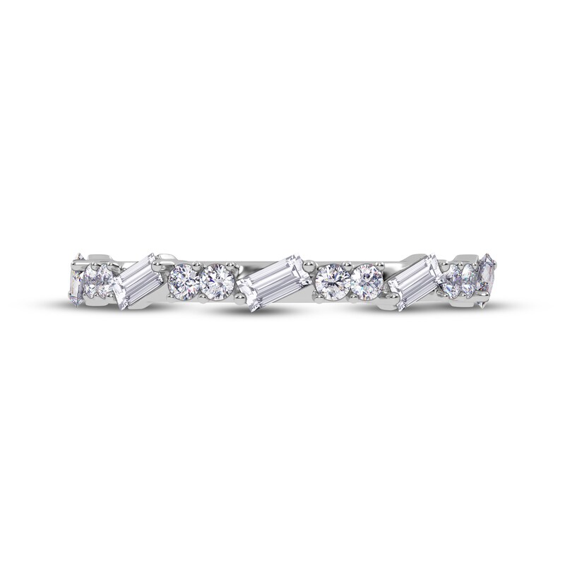 Main Image 3 of Adore Tilted Baguette & Round-Cut Alternating Diamond Stackable Anniversary Ring 1/3 ct tw 14K White Gold