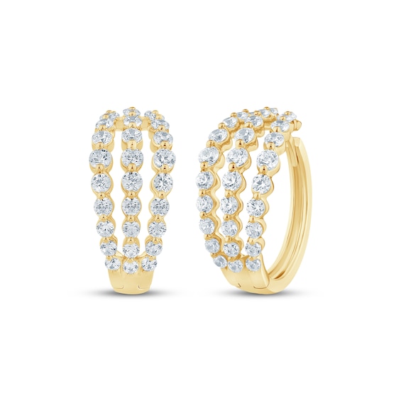 KAY Lab-Grown Diamonds Three-Row Split Huggie Hoop Earrings 2 ct tw 14K Yellow Gold