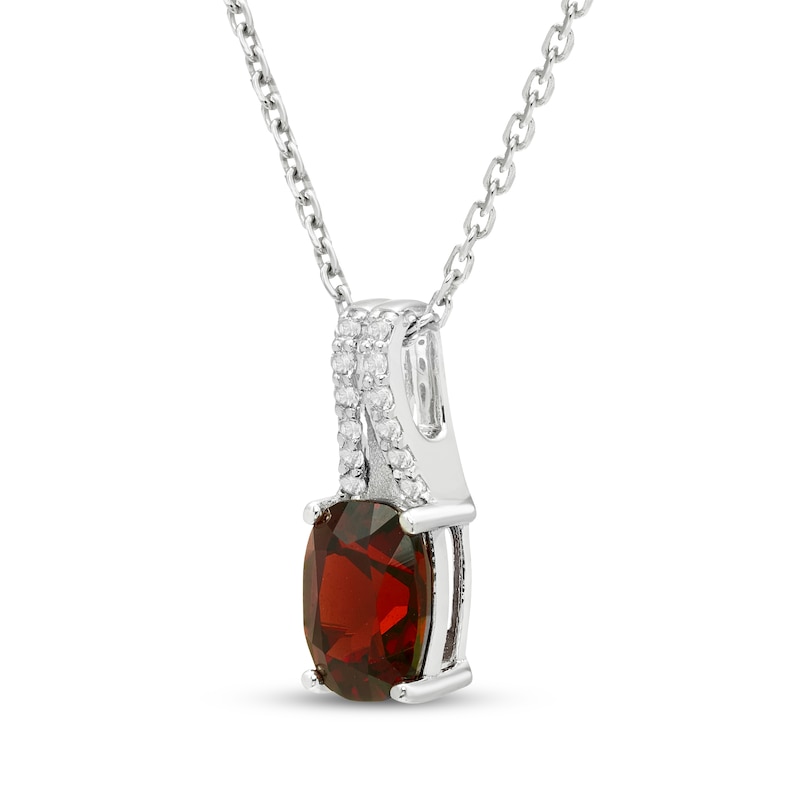 Main Image 2 of Cushion-Cut Garnet & White Lab-Created Sapphire Drop Necklace Sterling Silver 18"