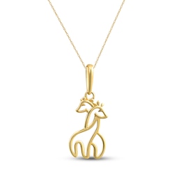 Hugging Giraffes Necklace 14K Yellow Gold 18"