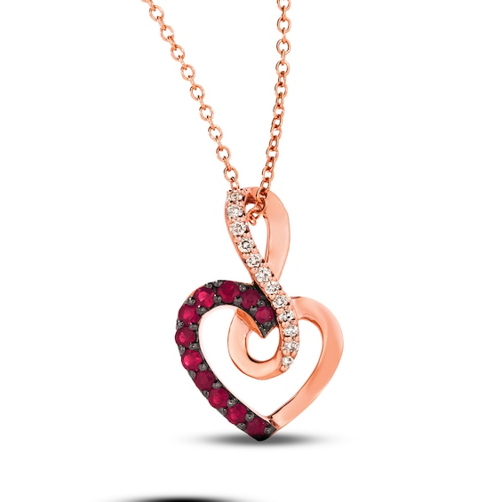 Le Vian Ruby Infinity Heart Necklace 1/20 ct tw Diamond 14K Strawberry Gold 18"