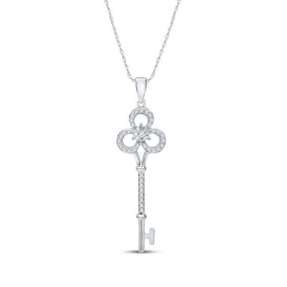 Diamond Clover Key Necklace 1/5 ct tw Sterling Silver 18"