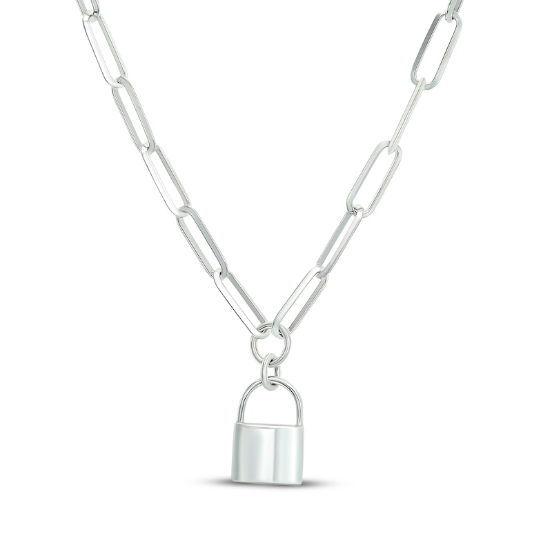 Main Image 1 of Lock Charm Paperclip Chain Necklace Sterling Silver 18"