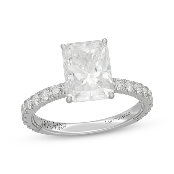 Neil Lane Artistry Emerald-Cut Lab-Grown Diamond Hidden Halo Engagement Ring 3-5/8 ct tw 14K White Gold
