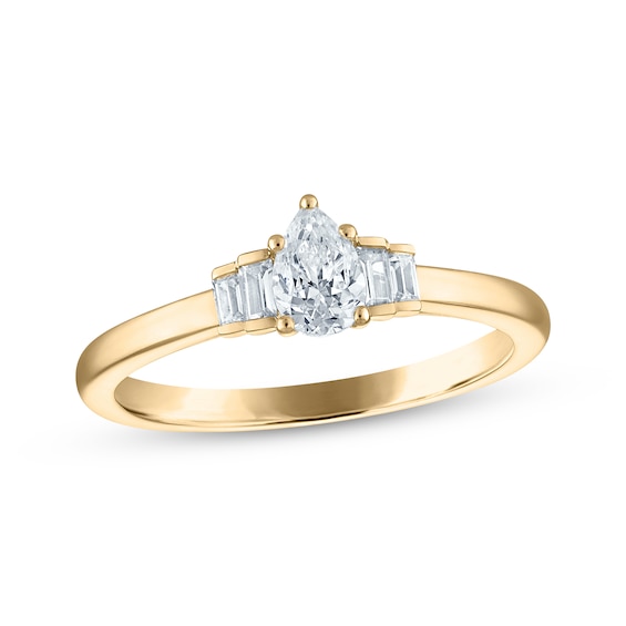 Adore Pear-Shaped & Baguette-Cut Diamond Engagement Ring 3/8 ct tw 14K Yellow Gold