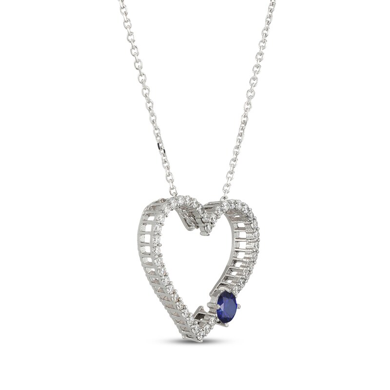 Main Image 2 of Blue Lab-Created Sapphire & White Lab-Created Sapphire Heart Necklace Sterling Silver 18"