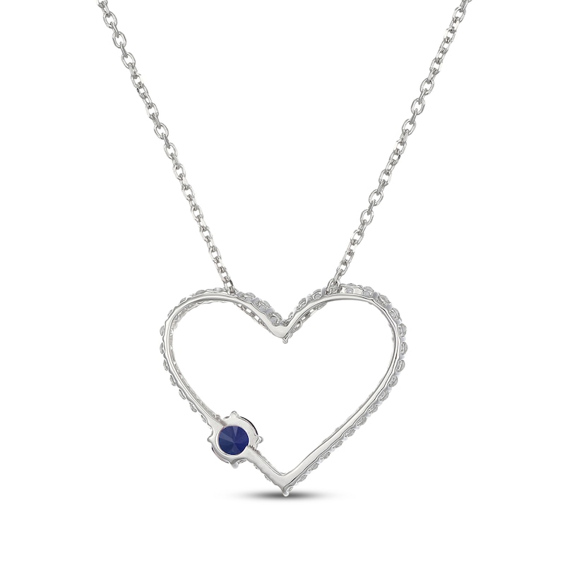 Main Image 3 of Blue Lab-Created Sapphire & White Lab-Created Sapphire Heart Necklace Sterling Silver 18"