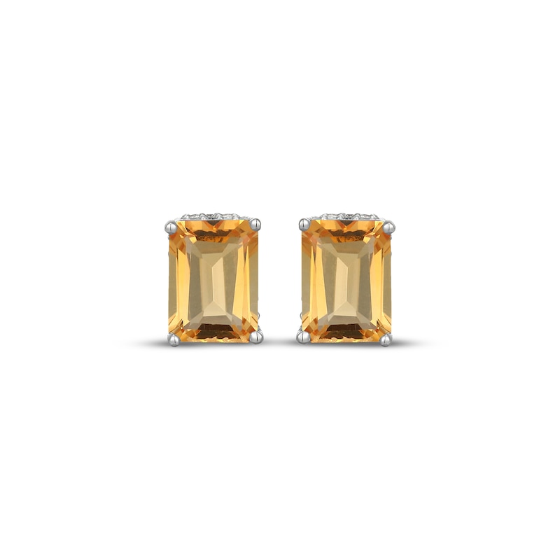 Main Image 2 of Emerald-Cut Citrine & White Lab-Created Sapphire Hidden Halo Stud Earrings Sterling Silver