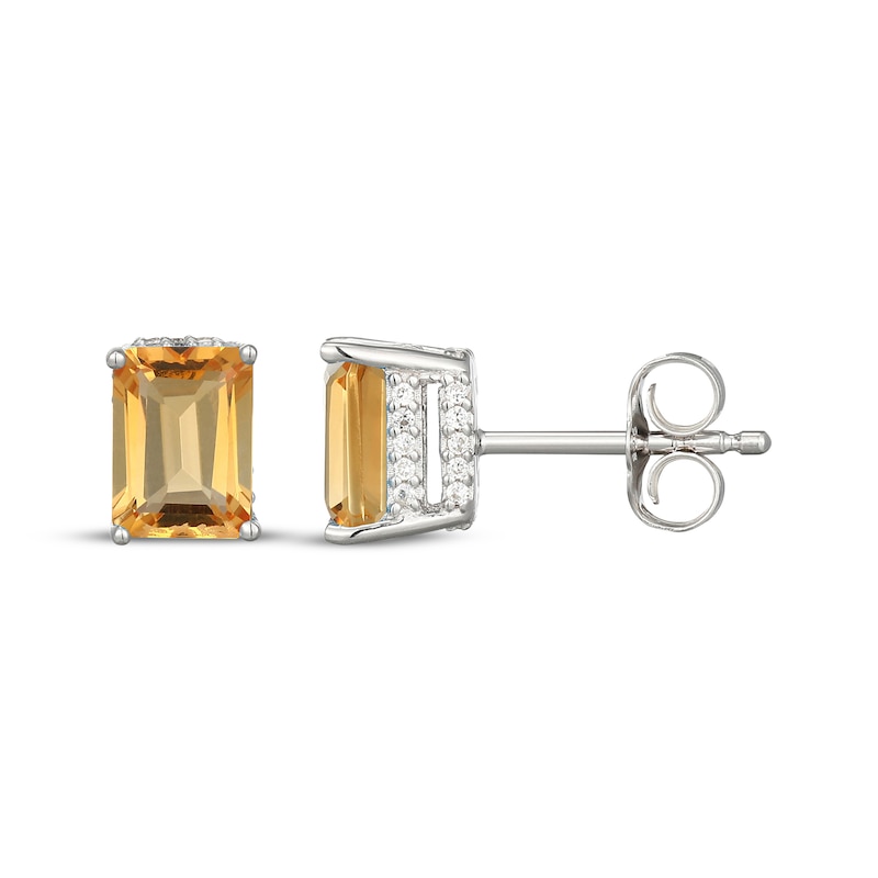 Main Image 3 of Emerald-Cut Citrine & White Lab-Created Sapphire Hidden Halo Stud Earrings Sterling Silver