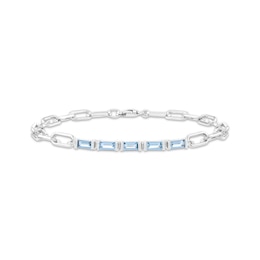 Baguette-Cut Swiss Blue Topaz Paperclip Chain Bracelet Sterling Silver 7.25"