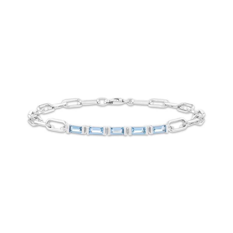 Main Image 1 of Baguette-Cut Swiss Blue Topaz Paperclip Chain Bracelet Sterling Silver 7.25"