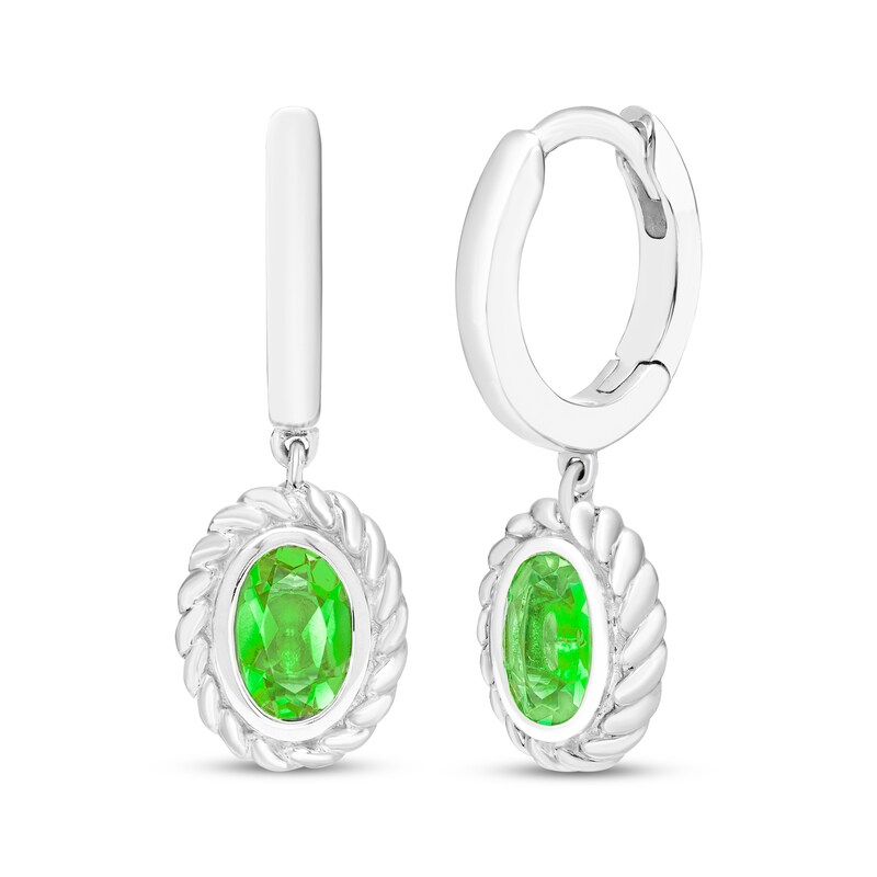 Main Image 1 of Oval-Cut Peridot Solitaire Twist Frame Dangle Hoop Earrings Sterling Silver