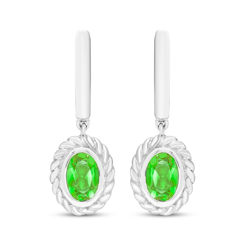 Main Image 2 of Oval-Cut Peridot Solitaire Twist Frame Dangle Hoop Earrings Sterling Silver
