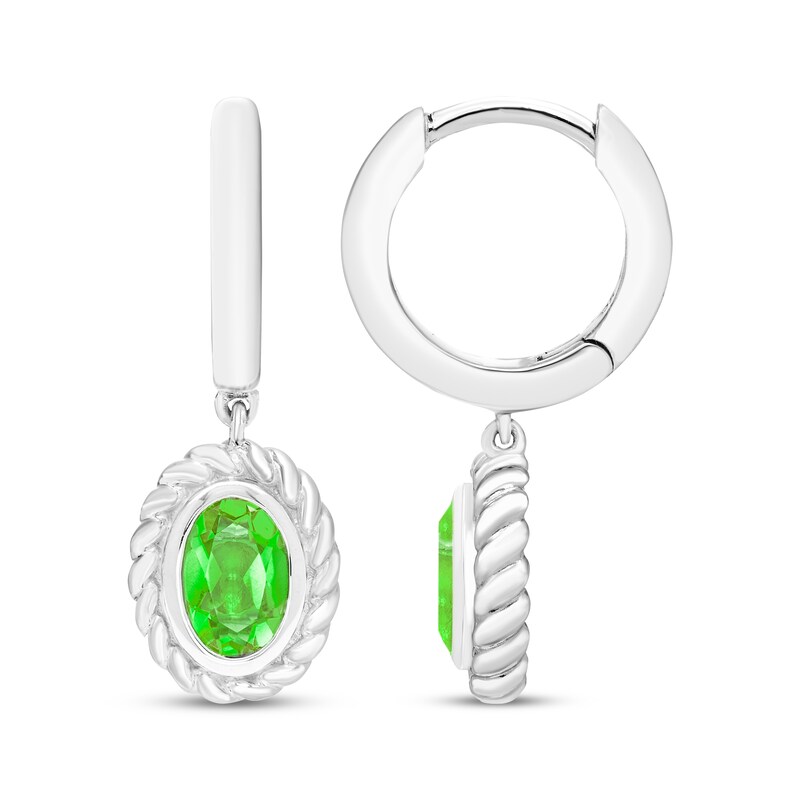 Main Image 3 of Oval-Cut Peridot Solitaire Twist Frame Dangle Hoop Earrings Sterling Silver