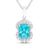 Thumbnail Image 1 of Emerald-Cut Swiss Blue Topaz & White Lab-Created Sapphire Necklace Sterling Silver 18"