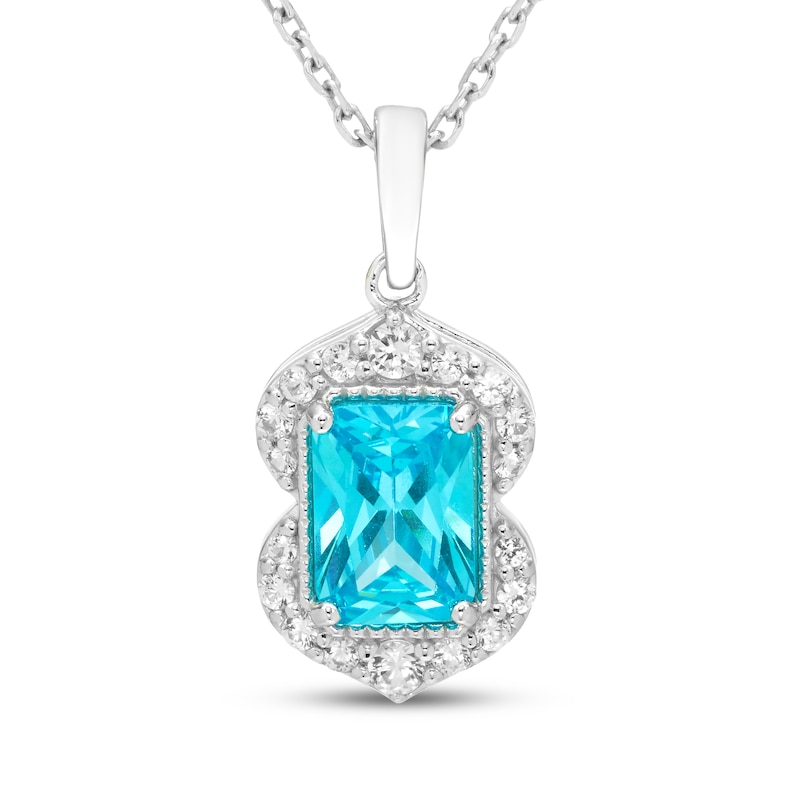Main Image 1 of Emerald-Cut Swiss Blue Topaz & White Lab-Created Sapphire Necklace Sterling Silver 18"