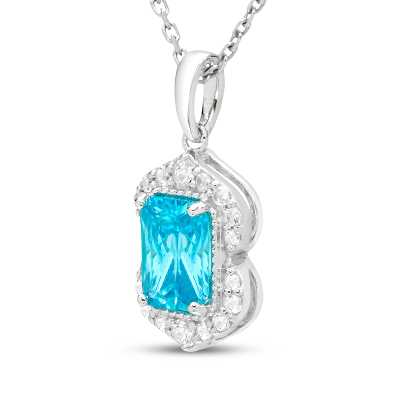 Main Image 2 of Emerald-Cut Swiss Blue Topaz & White Lab-Created Sapphire Necklace Sterling Silver 18"