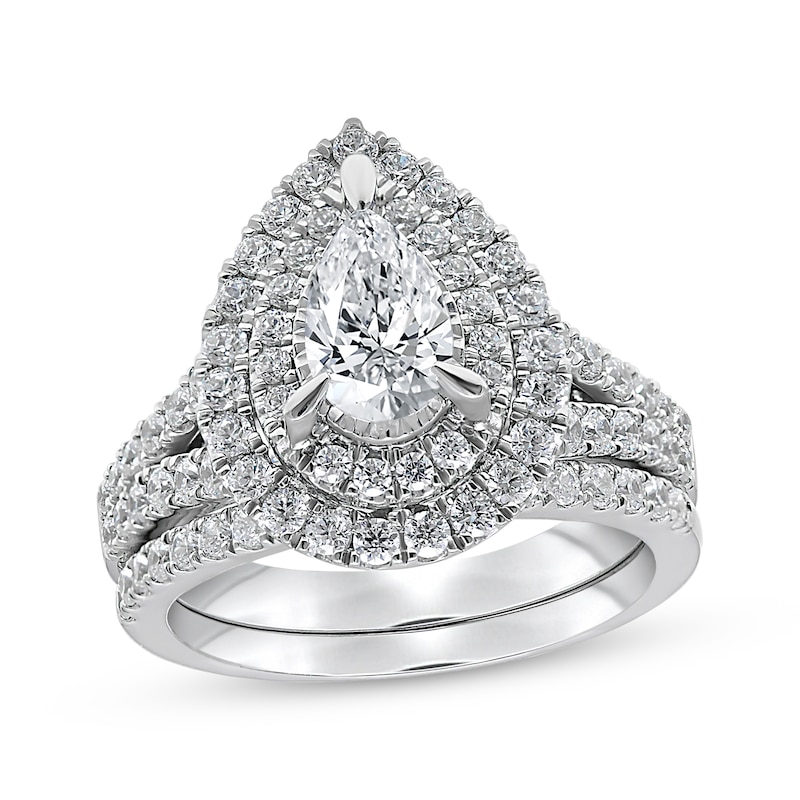 Main Image 1 of Adore Pear-Shaped Lab-Grown Diamond Double Halo Bridal Set 2 ct tw 14K White Gold