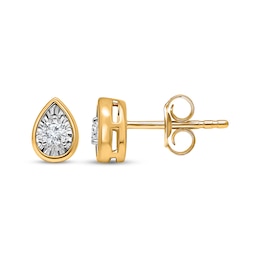 Radiant Reflections Diamond Solitaire Teardrop Frame Stud Earrings 1/6 ct tw 10K Yellow Gold (J/I3)
