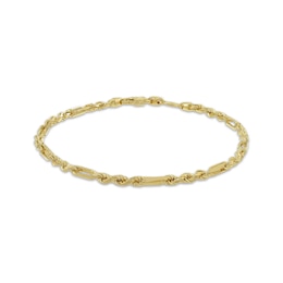 3mm Figaro Rope Chain Bracelet Solid 14K Yellow Gold 8.5"