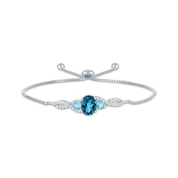 Oval-Cut London Blue Topaz, Round-Cut Swiss Blue Topaz & White Lab-Created Sapphire Bolo Bracelet Sterling Silver