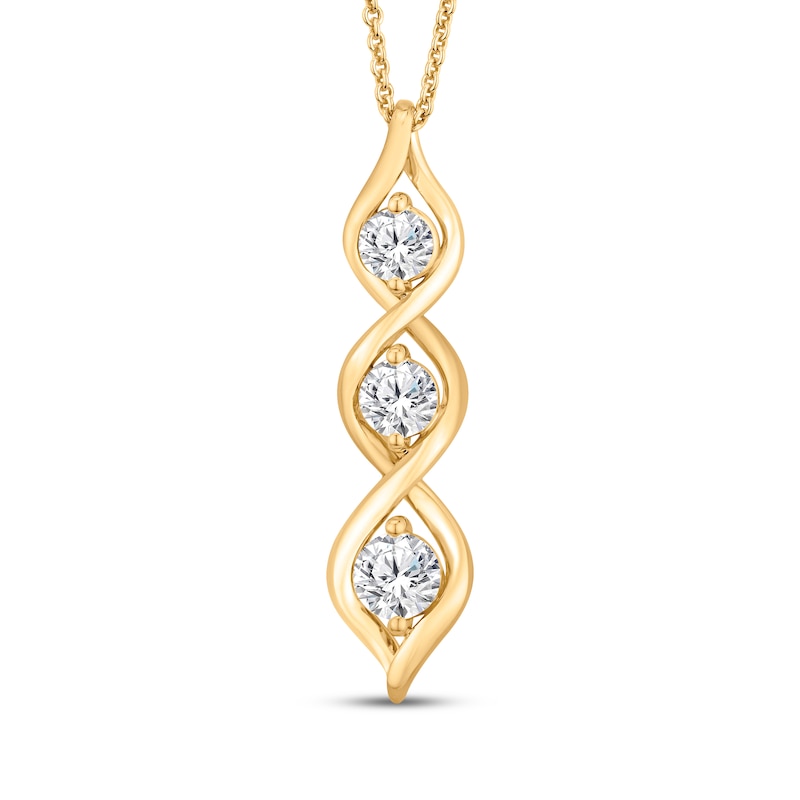 Main Image 1 of Memories Moments Magic Lab-Grown Diamond Three-Stone Twist Necklace 1 ct tw 14K Yellow Gold 18"